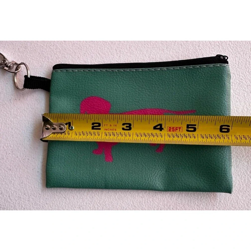 Pink Dachshund Coin Wallet Green Zip‎ Pouch Keychain Wiener Dog Card Case Clip